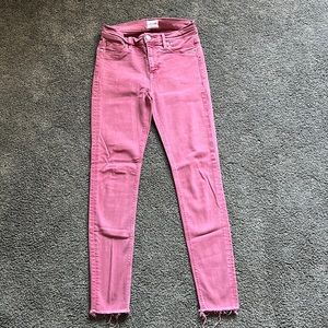 Hudson Nico Mid Rise Raw Hem Jeans in Red